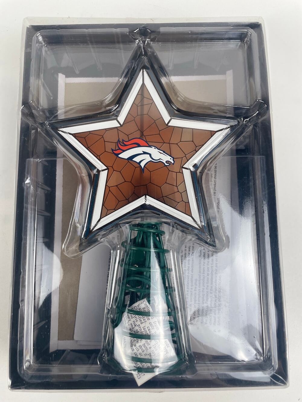NIB Mosaic Tree Topper Stained Glass Denver Broncos NFL 11.25”